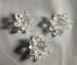 Swarovski Crystal Lotus Water Lilly Candle Holder 3 Pieces