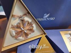 Swarovski Crystal SCS 2014 Gold Box Christmas Ornament Set 3 piece #5063341 MIB