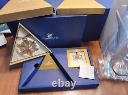 Swarovski Crystal SCS 2014 Gold Box Christmas Ornament Set 3 piece #5063341 MIB