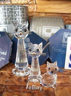 Swarovski Crystal VINTAGE 3-piece set Large, Med & Mini-CATS Boxes & Certs MINT