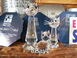 Swarovski Crystal VINTAGE 3-piece set Large, Med & Mini-CATS Boxes & Certs MINT