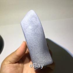TOP! Natural Blue chalcedony Crystal Rough Polished Station piece Turkey 382gS221