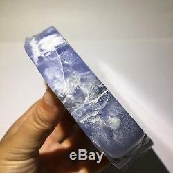 TOP! Natural Blue chalcedony Crystal Rough Polished Station piece Turkey 619gS230