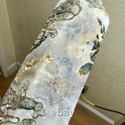 Tall Moss Agate Tower With Druzy Pocket Statement Piece