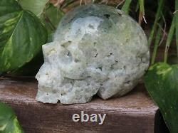 Unique Large Polished and Raw Prehnite Crystal Skull 750Grams Collectors Piece