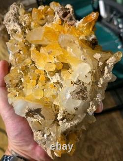 Unique Rare Natural Mango Golden Quartz Crystal Cluster Large Statement Piece