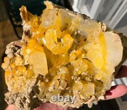 Unique Rare Natural Mango Golden Quartz Crystal Cluster Large Statement Piece
