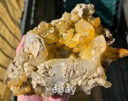 Unique Rare Natural Mango Golden Quartz Crystal Cluster Large Statement Piece