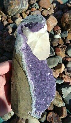 Uruguay Purple Amethyst Geode Calcite Crystal, Sparking Display Piece 4lbs 7.3oz