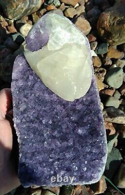 Uruguay Purple Amethyst Geode Calcite Crystal, Sparking Display Piece 4lbs 7.3oz