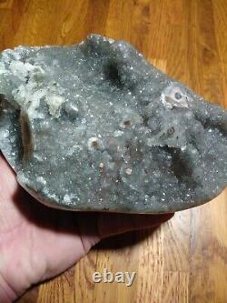 Uruguay Silver Geode Crystal with Pink Core Stalactites Display Piece 4lbs 5oz