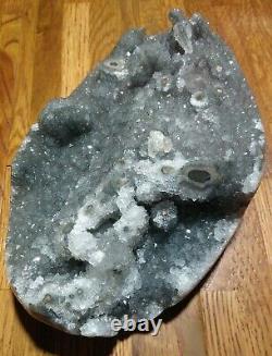 Uruguay Silver Geode Crystal with Pink Core Stalactites Display Piece 4lbs 5oz