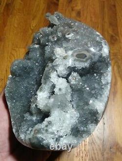 Uruguay Silver Geode Crystal with Pink Core Stalactites Display Piece 4lbs 5oz