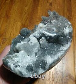 Uruguay Silver Geode Crystal with Pink Core Stalactites Display Piece 4lbs 5oz
