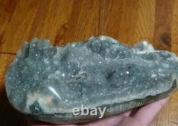 Uruguay Silver Geode Crystal with Pink Core Stalactites Display Piece 4lbs 5oz