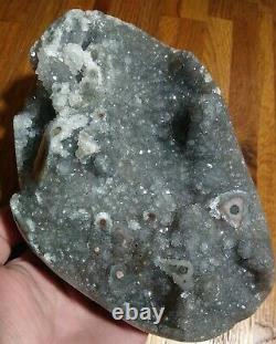 Uruguay Silver Geode Crystal with Pink Core Stalactites Display Piece 4lbs 5oz