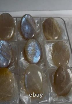 Very High Grade Flashy Rainbow Moonstone 9-Piece Lot