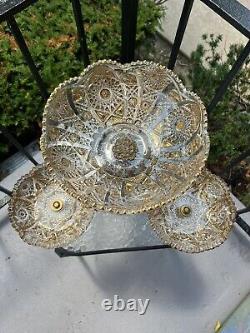 Vintage 15Tall Crystal Prisms Brass Base Ornate Compote Centerpiece 3 Arms RARE