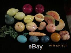 Vintage 21 pieces Alabaster Marble Quartz Stone Fruit 3 eggs apples exceptional