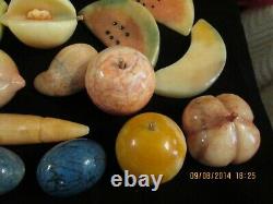 Vintage 21 pieces Alabaster Marble Quartz Stone Fruit 3 eggs apples exceptional