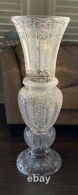 Vintage 3 Piece tier Lead Crystal floor urn vase 40H. US Zone, Germany 1945