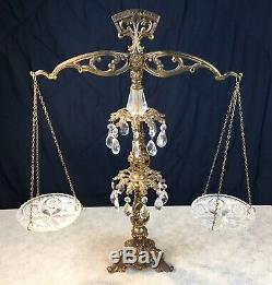 Vintage Antique Ornate Brass and Crystal Scales Balance Conversation Piece 2