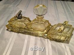 Vintage Art Deco 1940s Crystal perfume and Vanity set-3 piece set with tray