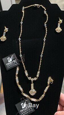 Vintage Austrian Crystal Gold Tone Earrings Bracelet & Necklace 3 Piece Set Tags