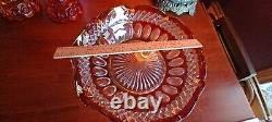 Vintage Bohemian Crystal Ruffle Center piece Cranberry Cut to Clear Bowl