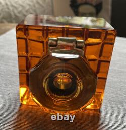 Vintage Levenger Amber Solid Crystal & Brass Inkwell Ink Pot Writing Desk Piece