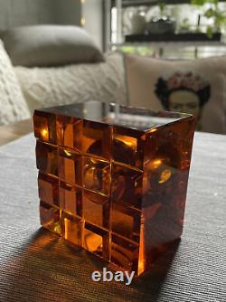 Vintage Levenger Amber Solid Crystal & Brass Inkwell Ink Pot Writing Desk Piece