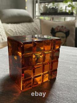 Vintage Levenger Amber Solid Crystal & Brass Inkwell Ink Pot Writing Desk Piece