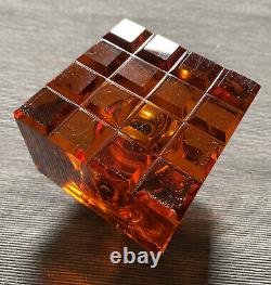 Vintage Levenger Amber Solid Crystal & Brass Inkwell Ink Pot Writing Desk Piece