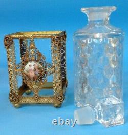 Vintage Ormolu Crystal Enameled Perfume Scent Bottles & Trinket Box 5-piece Set
