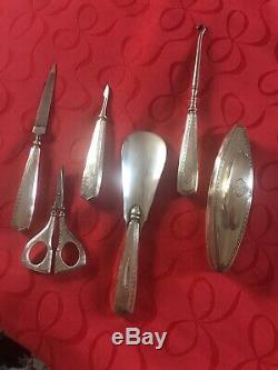 Vintage Sterling Silver And Crystal 14 Piece Vanity Set With 3 Additional Pieces