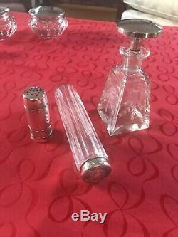Vintage Sterling Silver And Crystal 14 Piece Vanity Set With 3 Additional Pieces