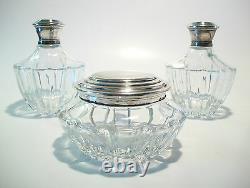 Vintage Three Piece Vanity Set Silver Plate & Crystal Early 20th Century