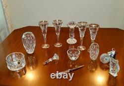 Waterford Crystal 13 Piece Collection Lot Champagne Flutes Bowls Vases Pillers