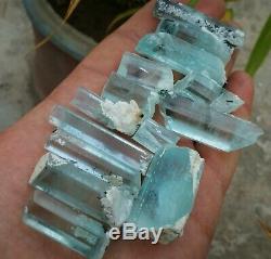 170 Grammes Top Aquamarine Terminated Beaucoup Cristal 19 Pièces De Shagir, Pakistan