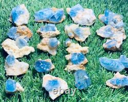 256grammes 20 pièces lot de spécimens rares et brillants de célestine bleue + calcite