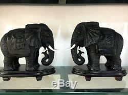 2 Pièces Obsidienne Naturel Sculpté Éléphant En Cristal De Guérison Artisanat Distinctive