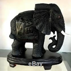 2 Pièces Obsidienne Naturel Sculpté Éléphant En Cristal De Guérison Artisanat Distinctive