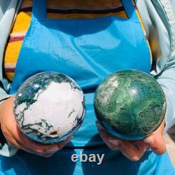 2 pièces 1800g Boule en quartz cristal d'agate aquatique naturelle guérison 2107