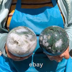 2 pièces 2330g Boule de Quartz Cristal Agate Aquatique Naturelle de Guérison 2093