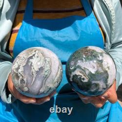 2 pièces 2330g Boule de Quartz Cristal Agate Aquatique Naturelle de Guérison 2093