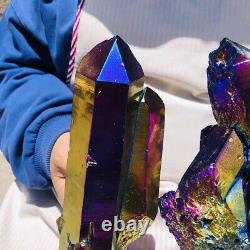 2 pièces 4.18LB Spécimen de cristal de quartz électroplaqué coloré Point de guérison 2846