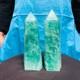 2 Pi&egrave;ces 4,4lb Ob&eacute;lisque De Fluorite Naturelle Cristal De Quartz Gu&eacute;rison Reiki 2710