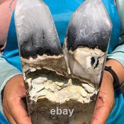 2 pièces 6,33LB Agate volcanique naturelle plusieurs piliers pointus guérissant 2227