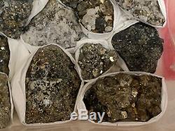 32 Pièces Superbe Pyrite Quartz Boulangérite Spécimen Plat Mexique Zacatecas