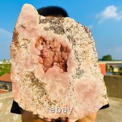 3.2lb Améthyste naturelle rose Géode de cristal de quartz Morceau taillé à la main Spécimen de guérison